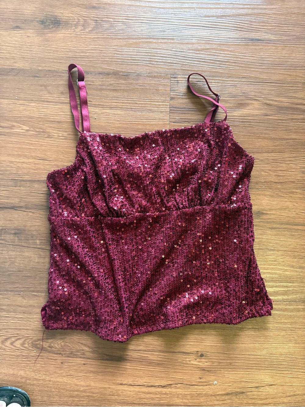 No Boundaries Burgundy Sequin Spaghetti Strap Camisole